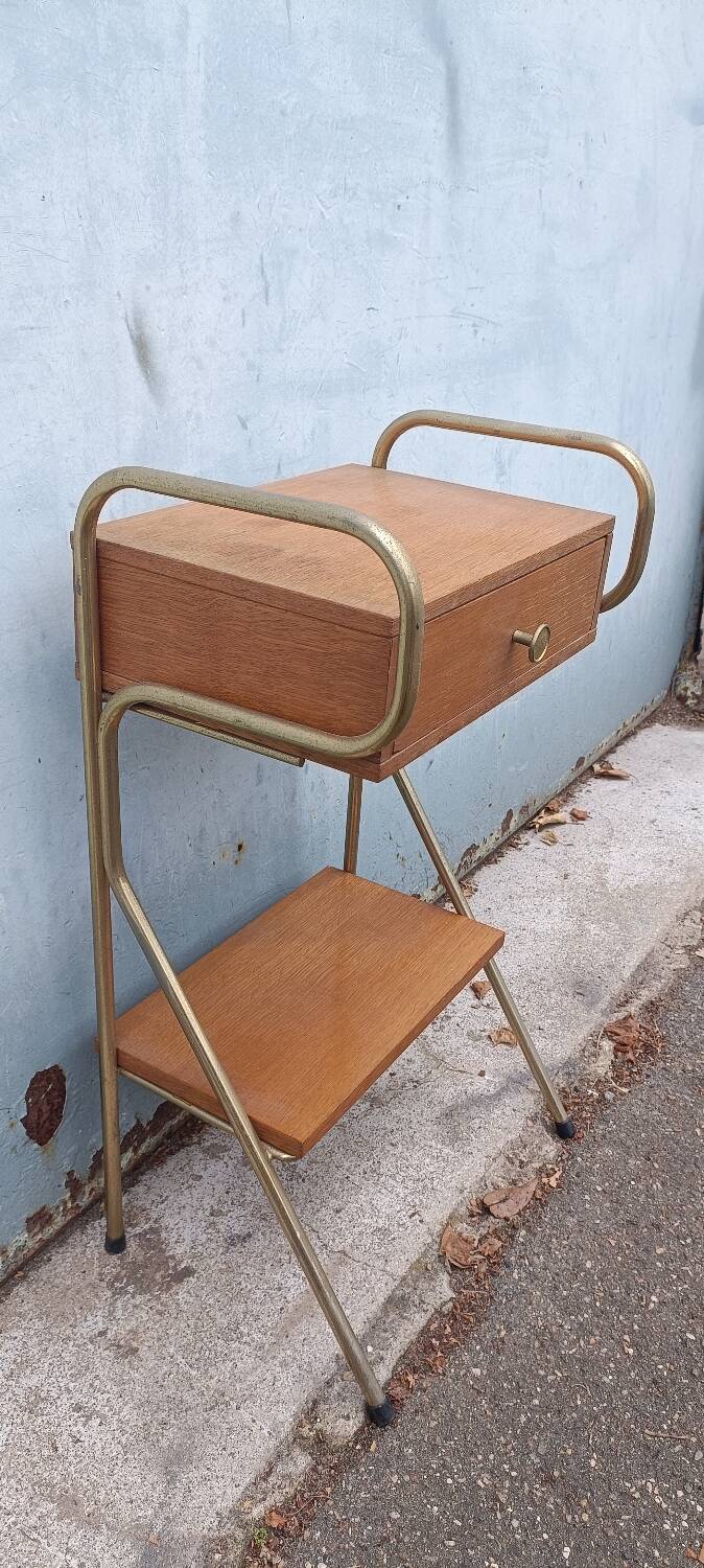 Table chevet vintage métal bois