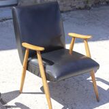 Pair of Scandinavian armchairs in solid beech & skaï, 1950s