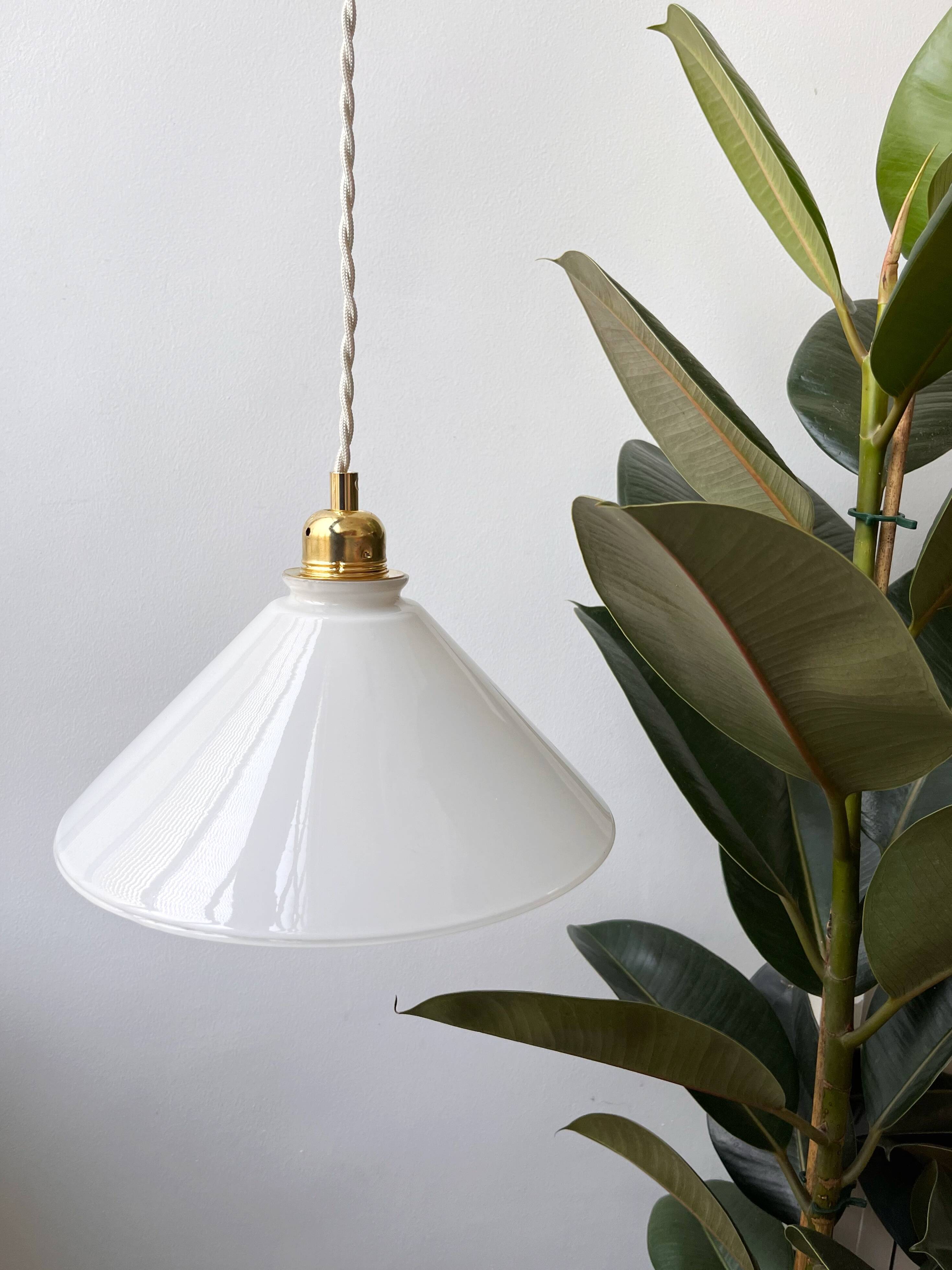 Vintage conical white glass pendant light