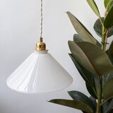 Vintage conical white glass pendant light