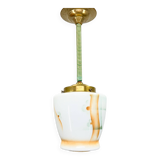 Petite suspension Art déco en laiton et verre coloré, Allemagne années 1930, restaurée