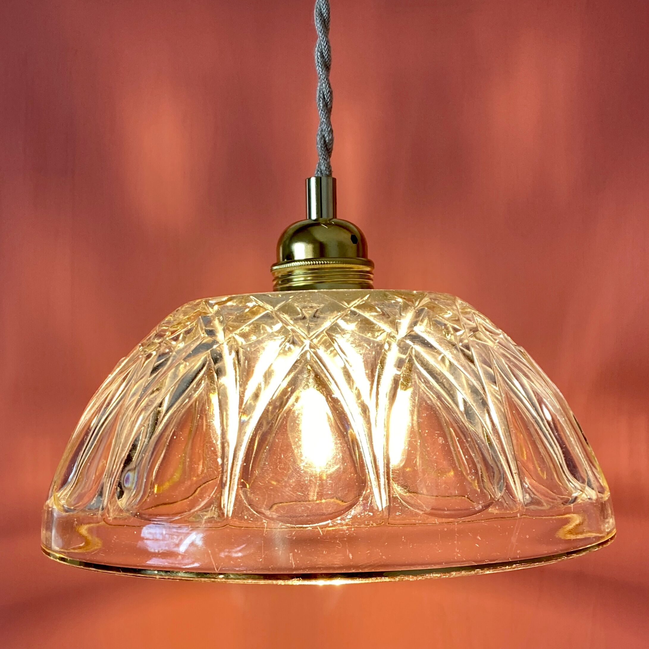 Vintage aabt-jour pendant lamp in molded glass