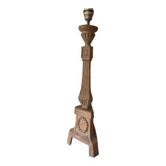 Carved wooden lamp base