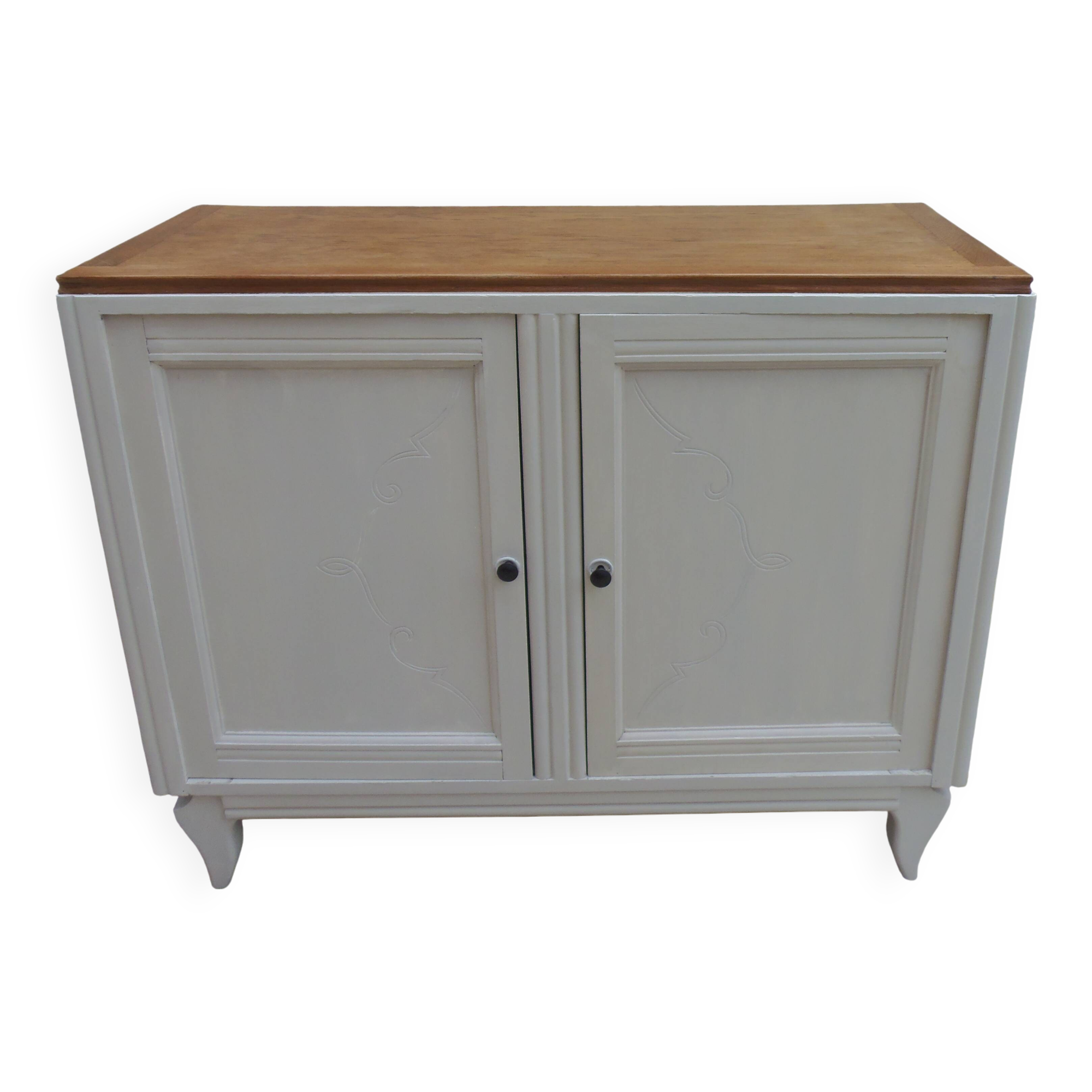 Buffet vintage Beige, plateau chêne.