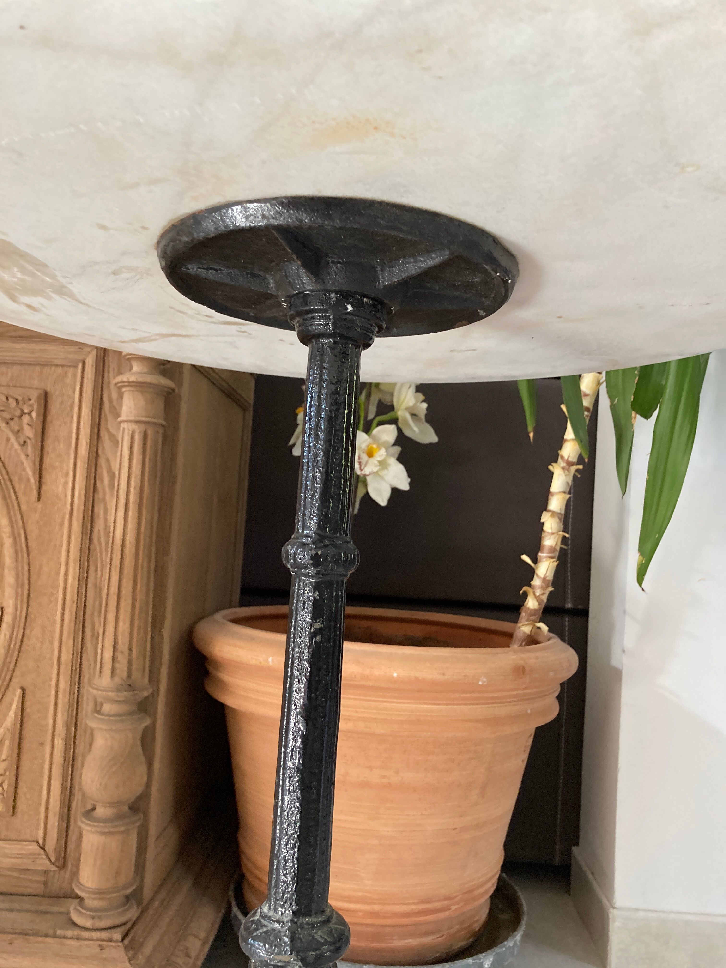 Bistro table, marble pedestal table