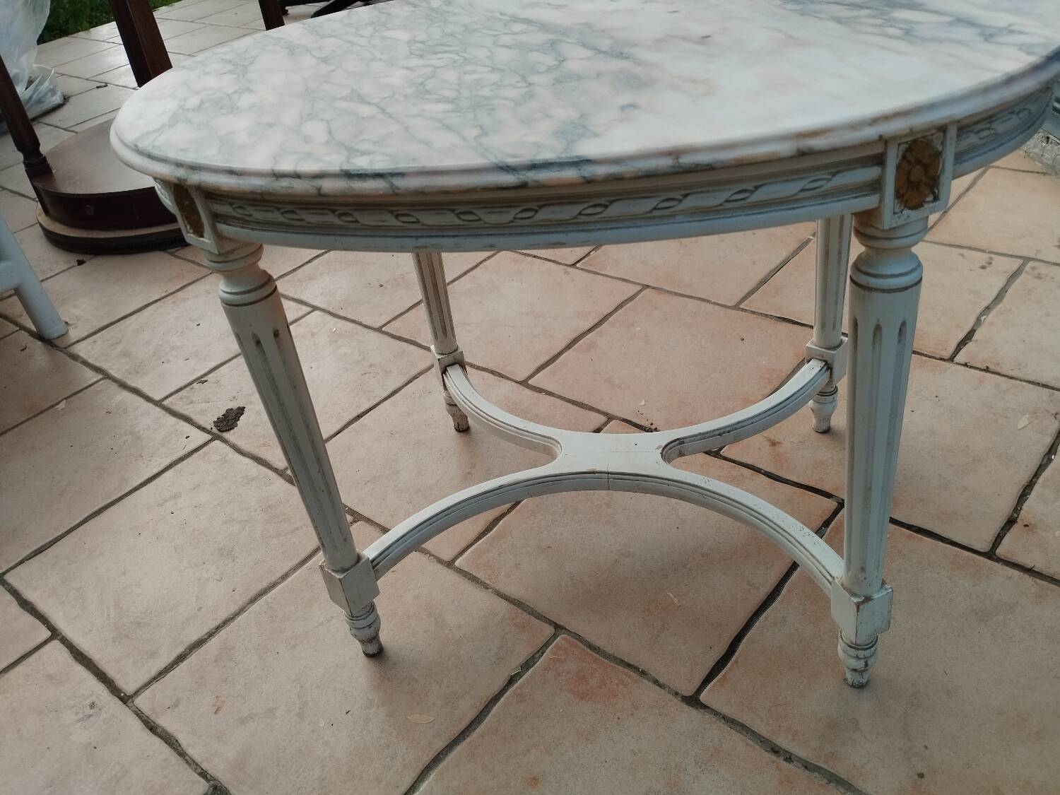 Antique Louis XVI style coffee table with marble top