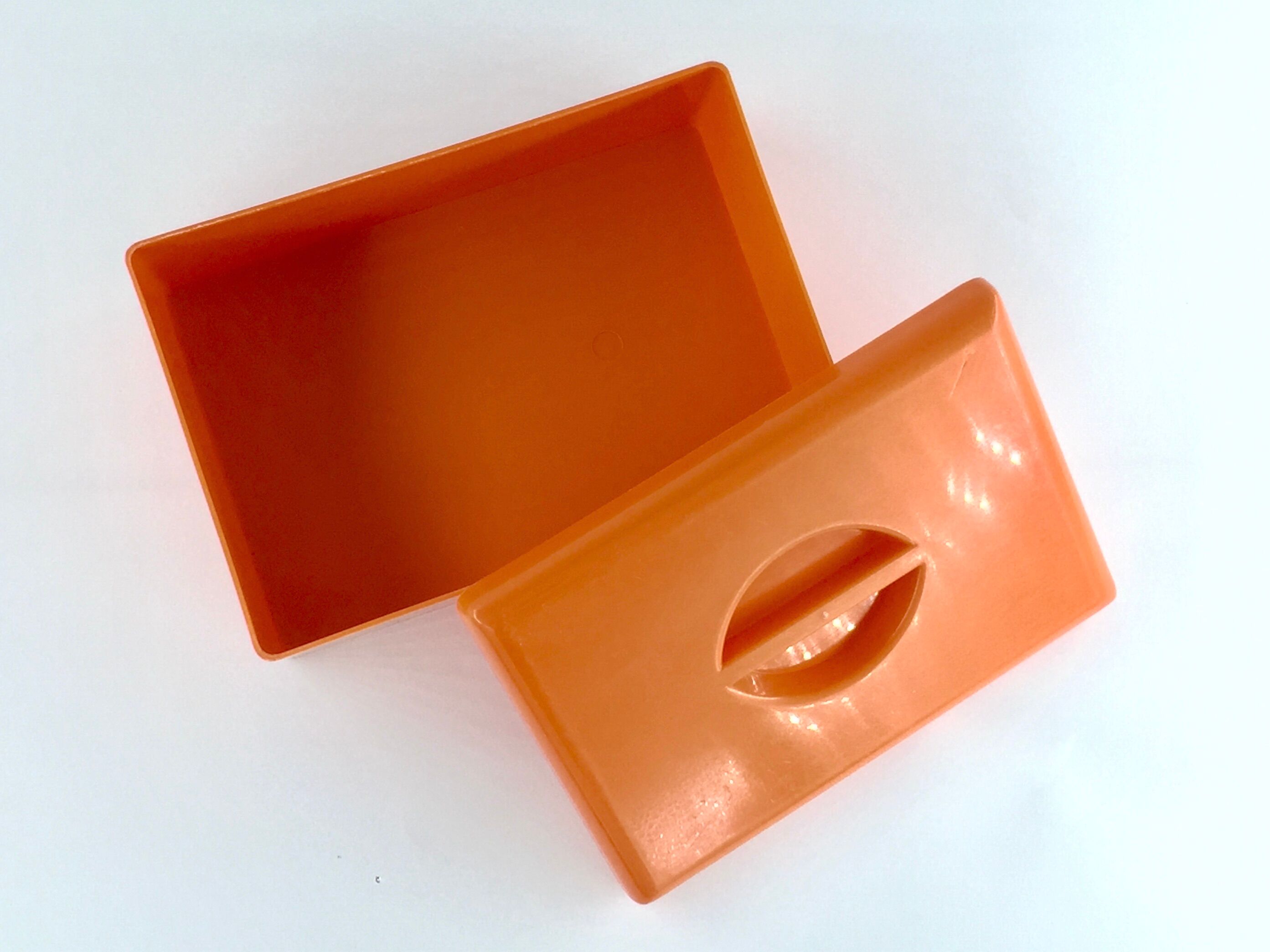 Vintage 70s box in orange plastic