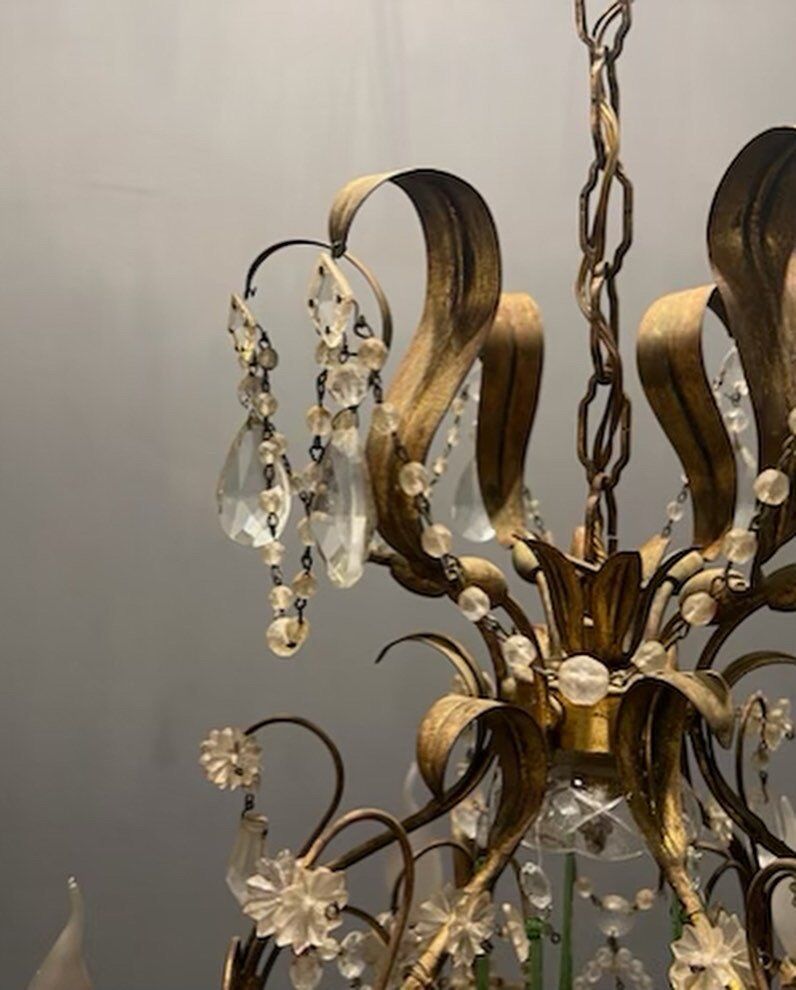 Italian crystal tole chandelier, 1960s
