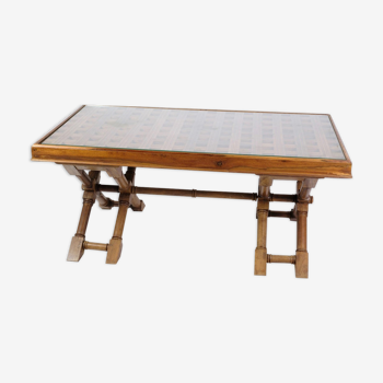 Table basse en bois foncé avec plateau en verre des années 1960