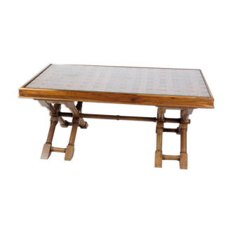 Dark Wood Coffee Table with Glass Top from Around the 1960s