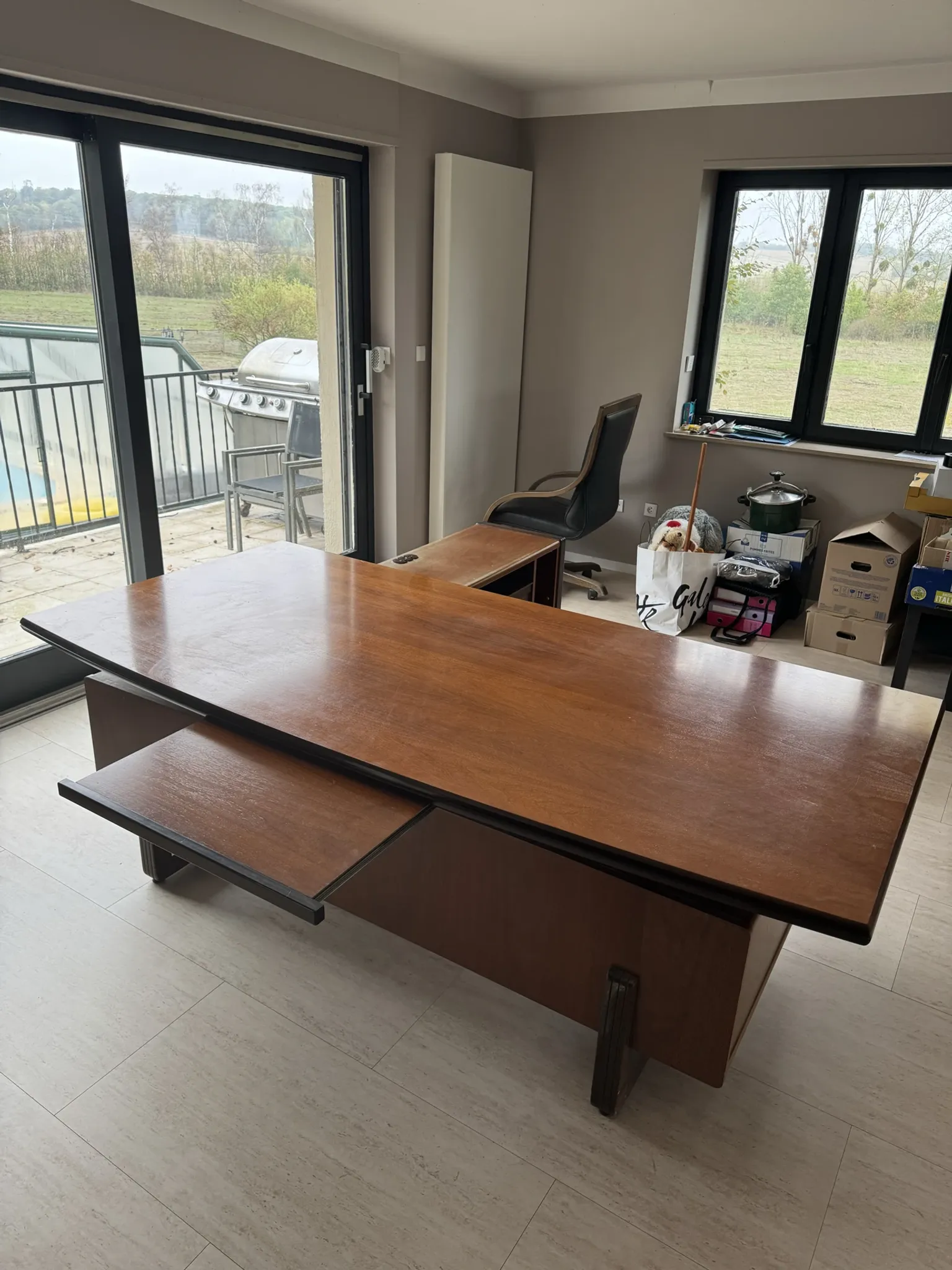 Bureau de direction d’angle vintage ciolino en bois avec retour + chai