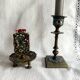 Bougeoir et porte allumettes en bronze et émaux cloisonnés XIXe