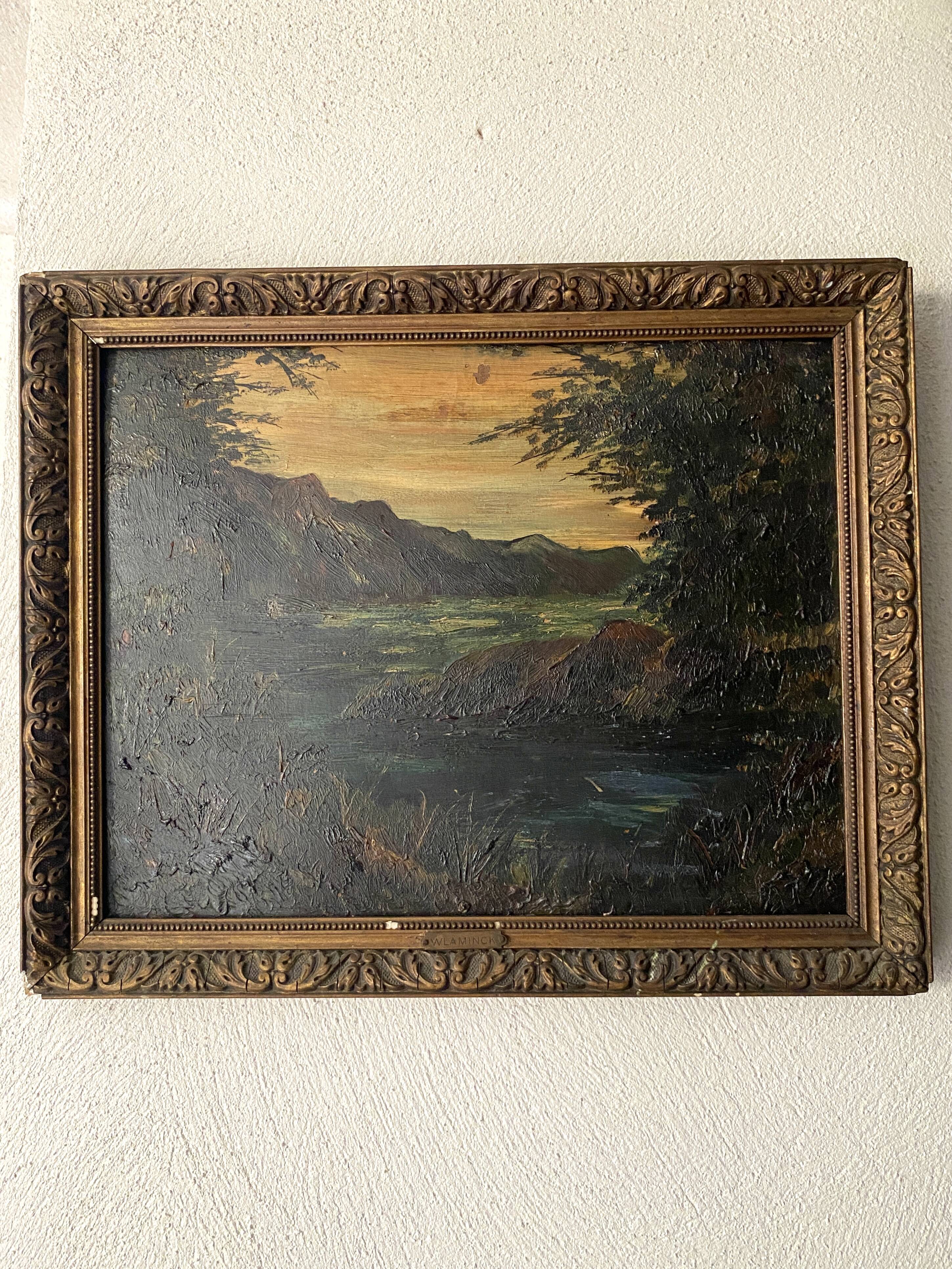 Oil and wood frame, ca 1900
