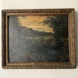 Oil and wood frame, ca 1900