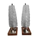 Pair of bedside lamps wood, metal and globe glass - vintage