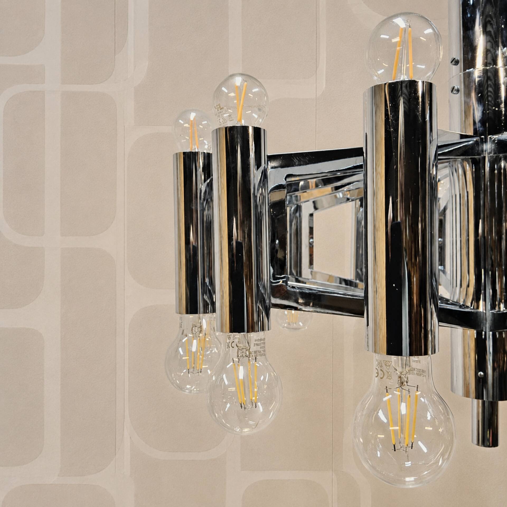 Vintage large chrome Italian Space Age pendant lamp Sciolari
