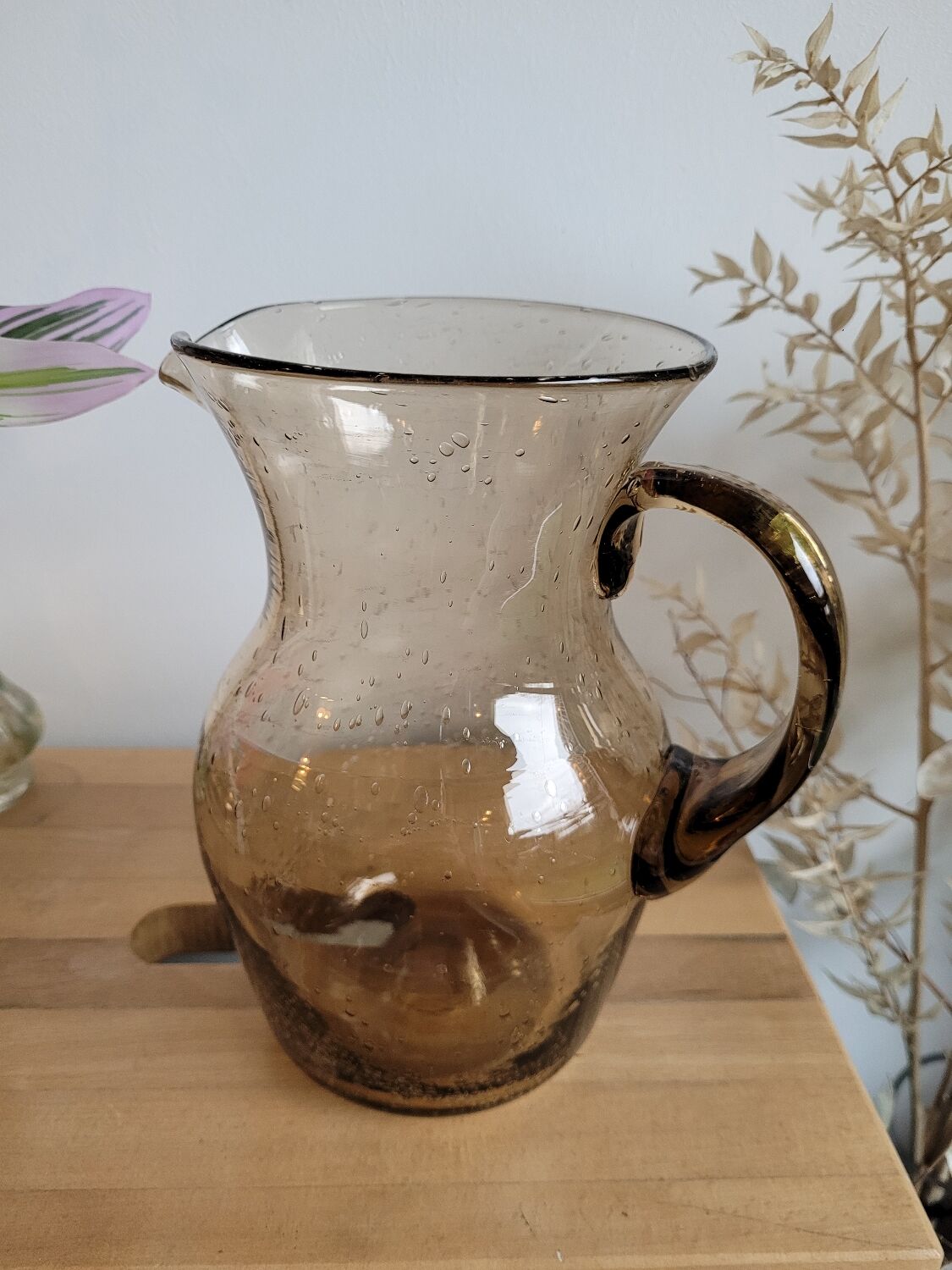 Smoked blown glass pitcher