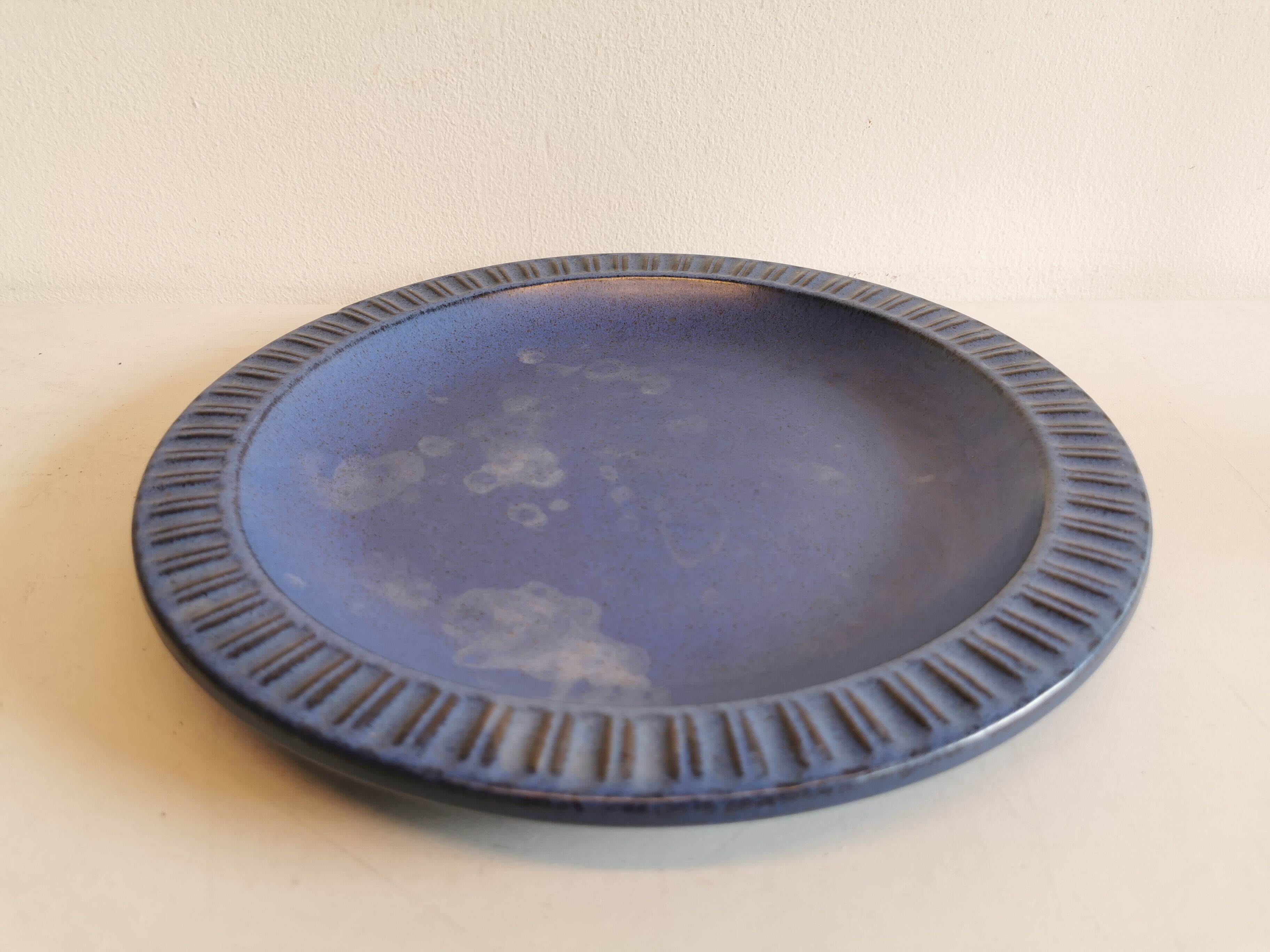 Ceramic plate, from Danish Knapstrup, in beautiful blue glaze.