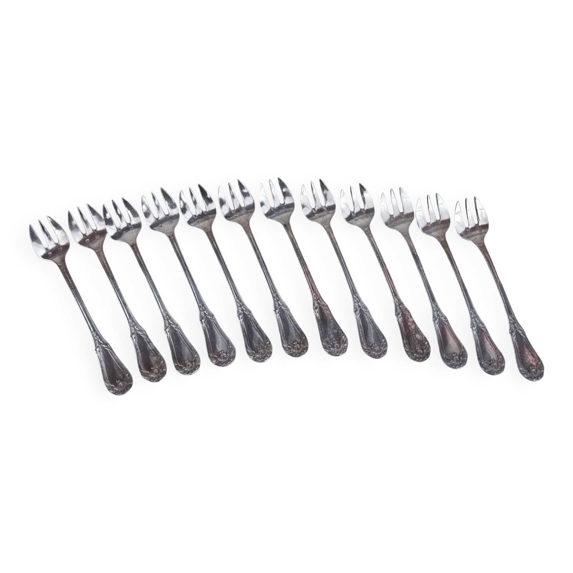 12 silverplated cake forks