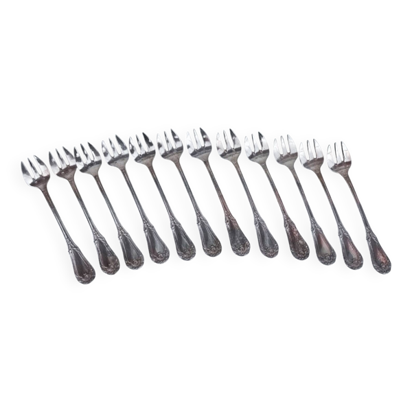 12 fourchettes à gâteau en métal argenté