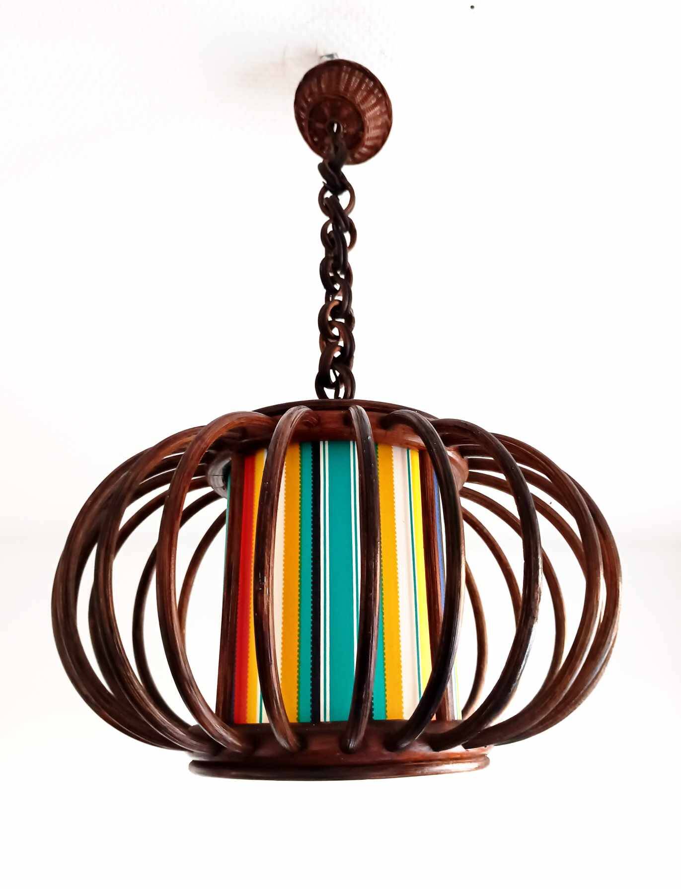 Rattan pendant light and vintage lampshade