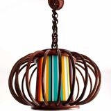 Rattan pendant light and vintage lampshade