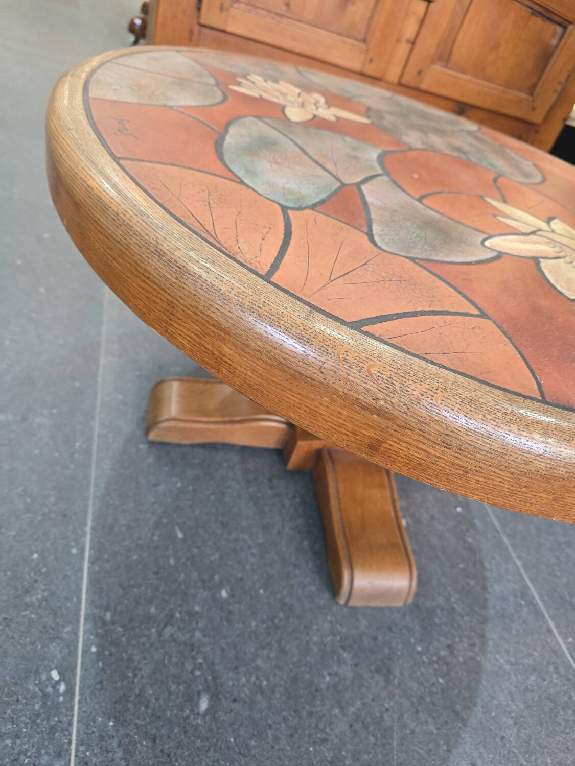 Vintage coffee table - Signed Barrois in glazed ceramic and wood - Déc
