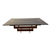 Table basse carrée vintage des années 1970 en laiton et verre fumé, David Hicks