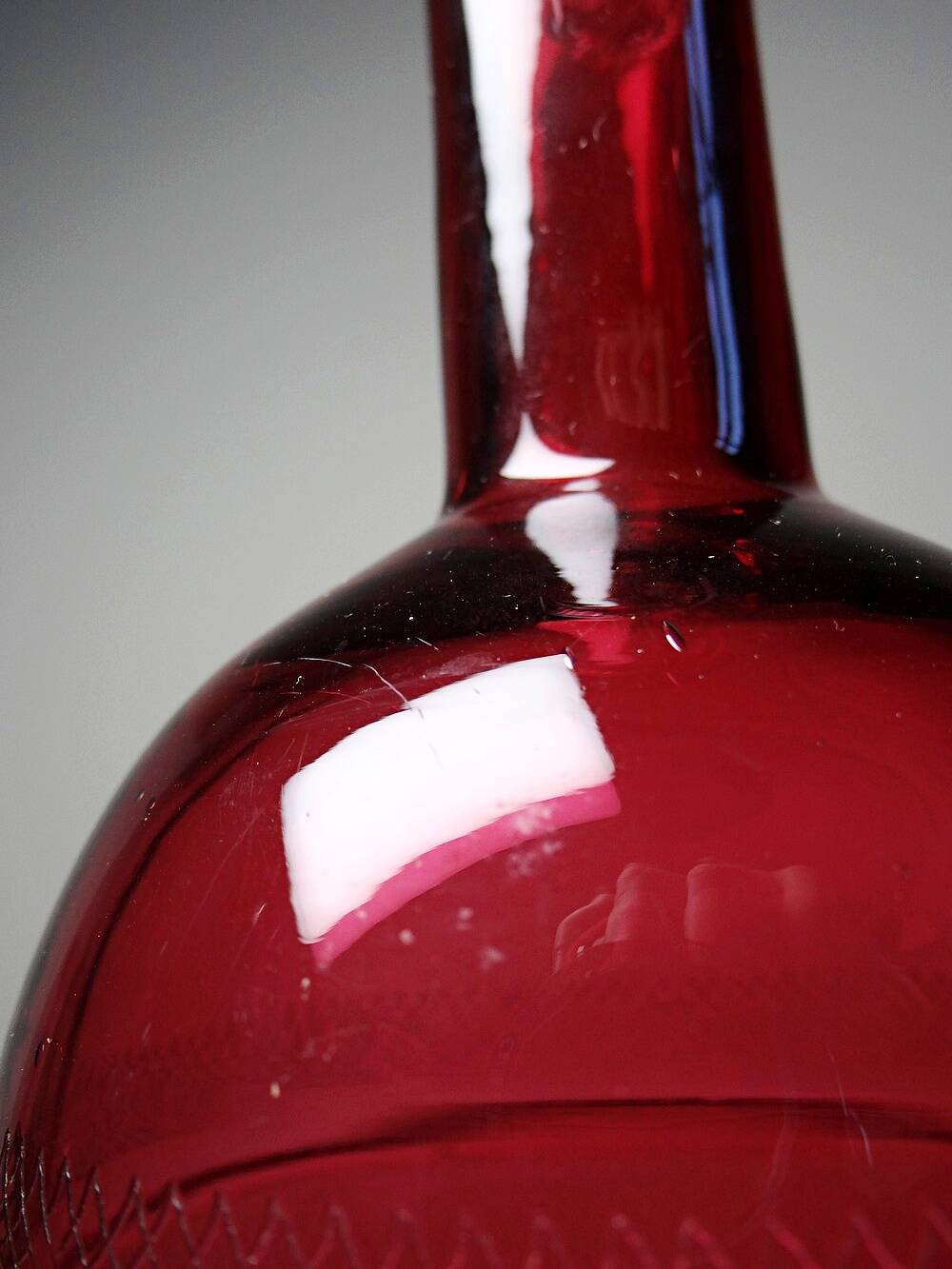 Small carafe, glass/crystal, antique ruby glass, engraved, 19th-20th century.