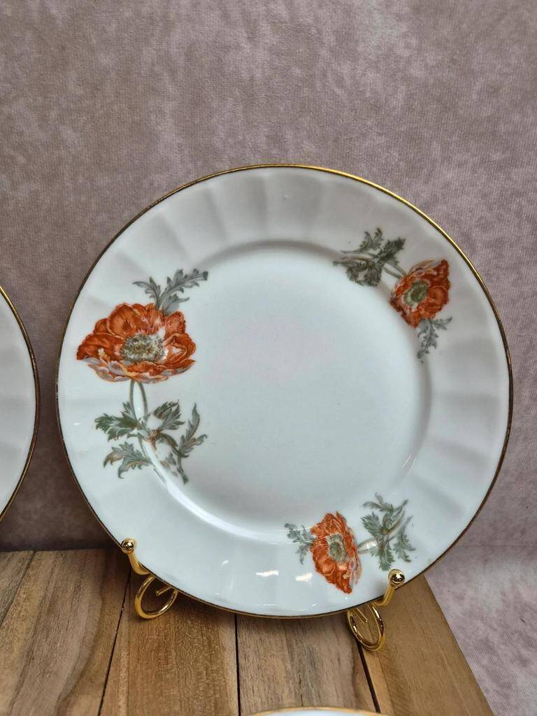 Set of 5 dessert plates in porcelain – Poppy floral design