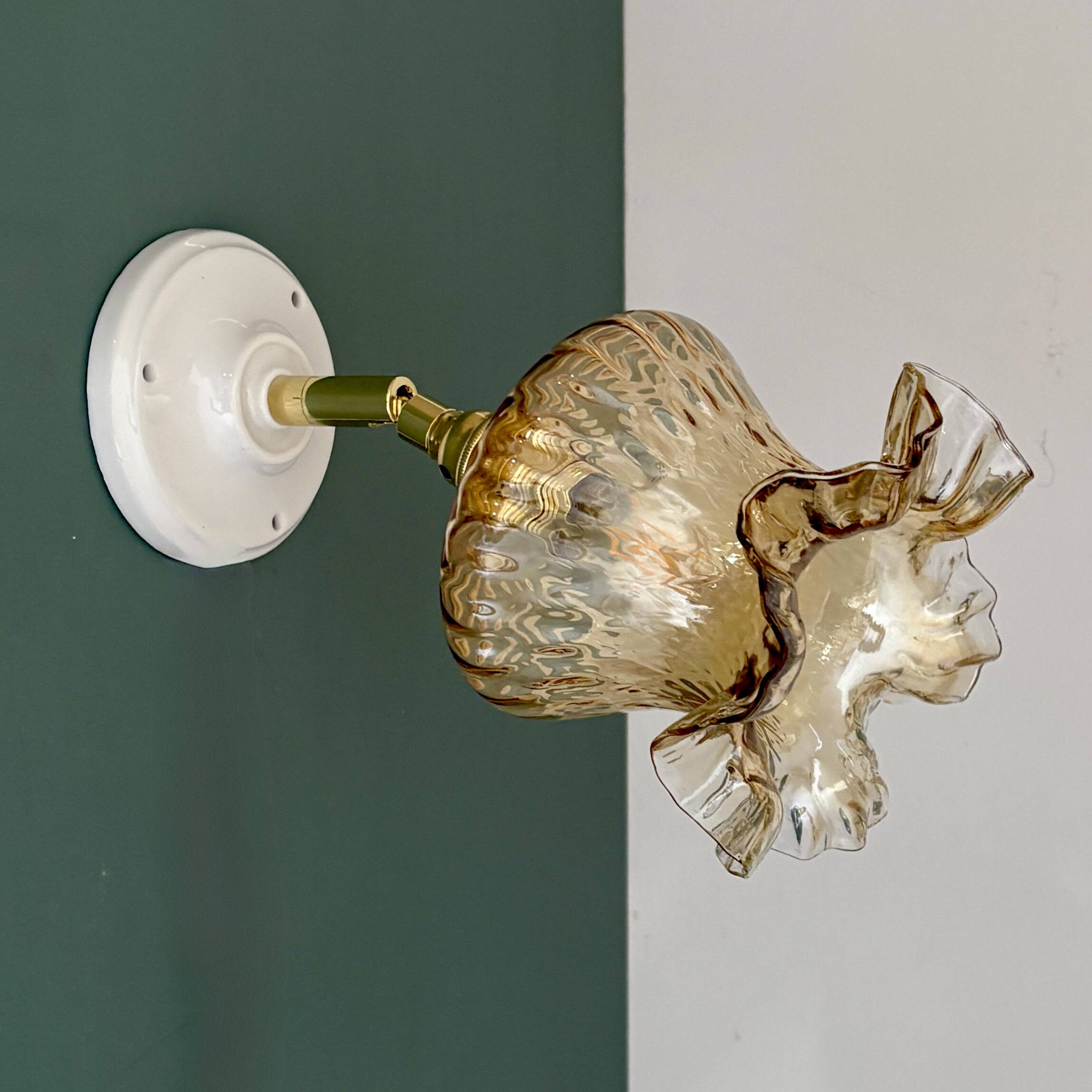 Vintage amber glass tulip wall light