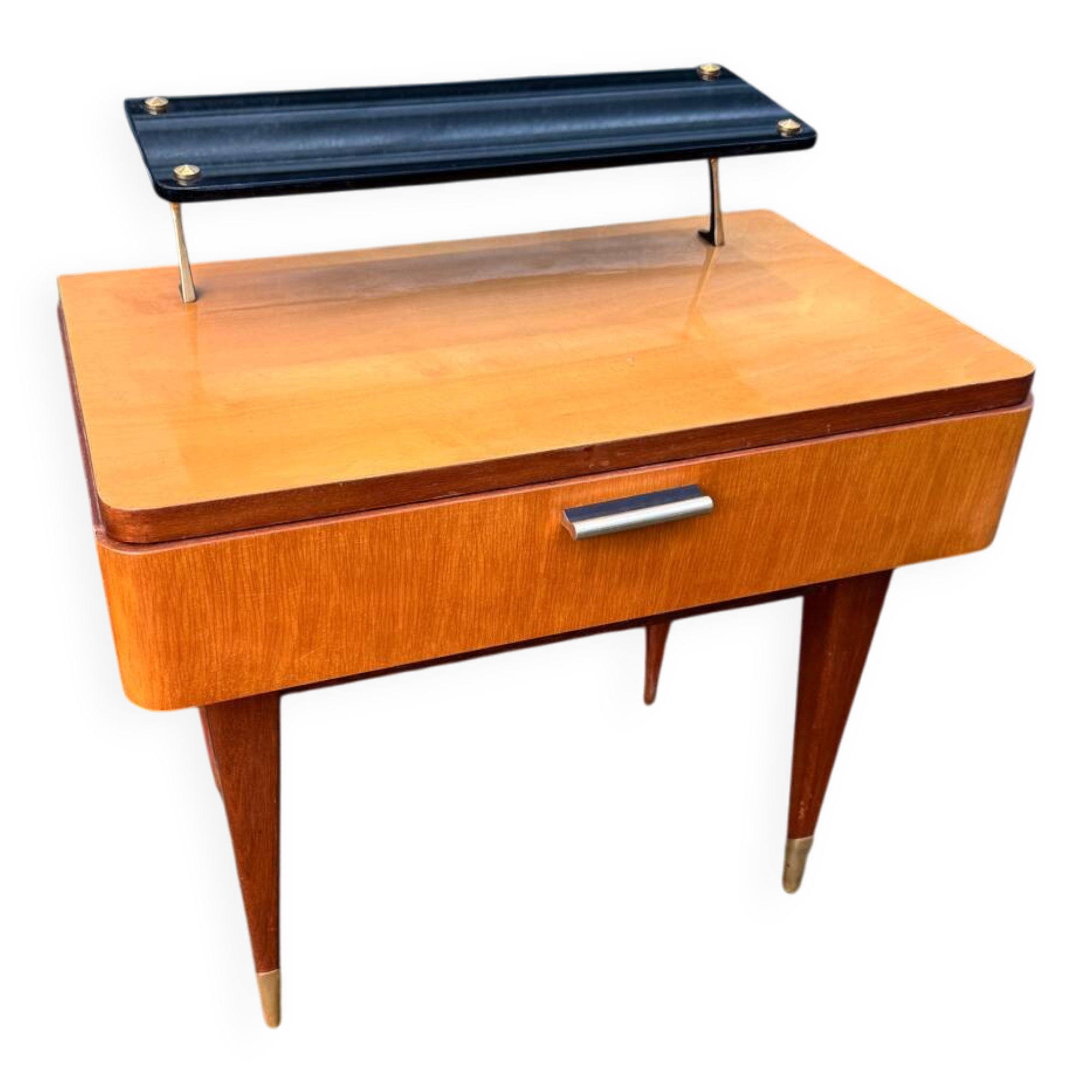 Vintage 1950s varnished glass shelf bedside table.