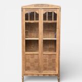 Parisian glass-fronted Art Deco wardrobe in solid raw walnut.