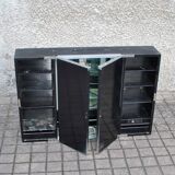 Vintage mirror cabinet in wood and chrome metal - backlit dressing table shelf 1950-1960