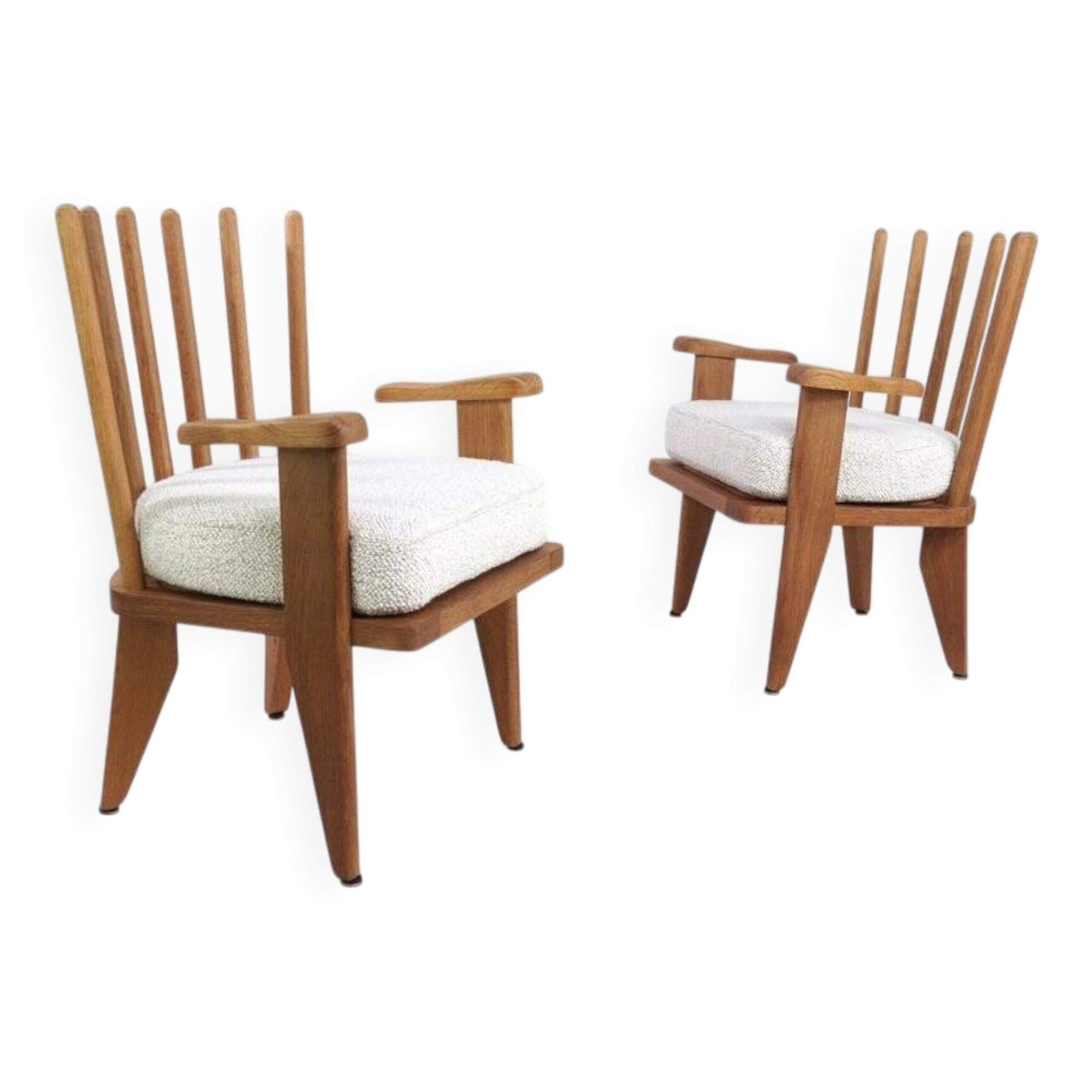 Oak and Fabric Dining Chairs Attributed to Guillerme&Chambron