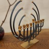 Menorah Hanoukia gold and silver plated, made in Israel by Karshi, 1970