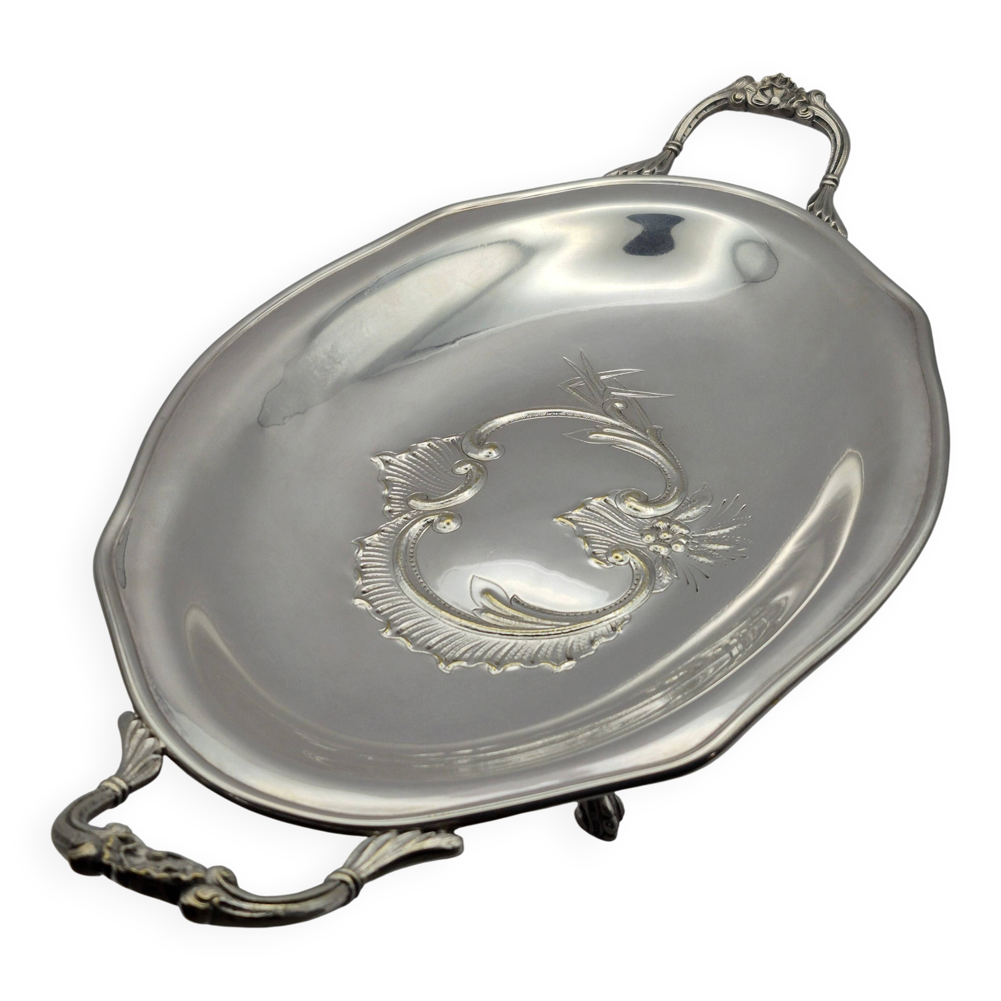 Large silver-plated metal basket Roux-Marquiand – Superb rococo decoration –