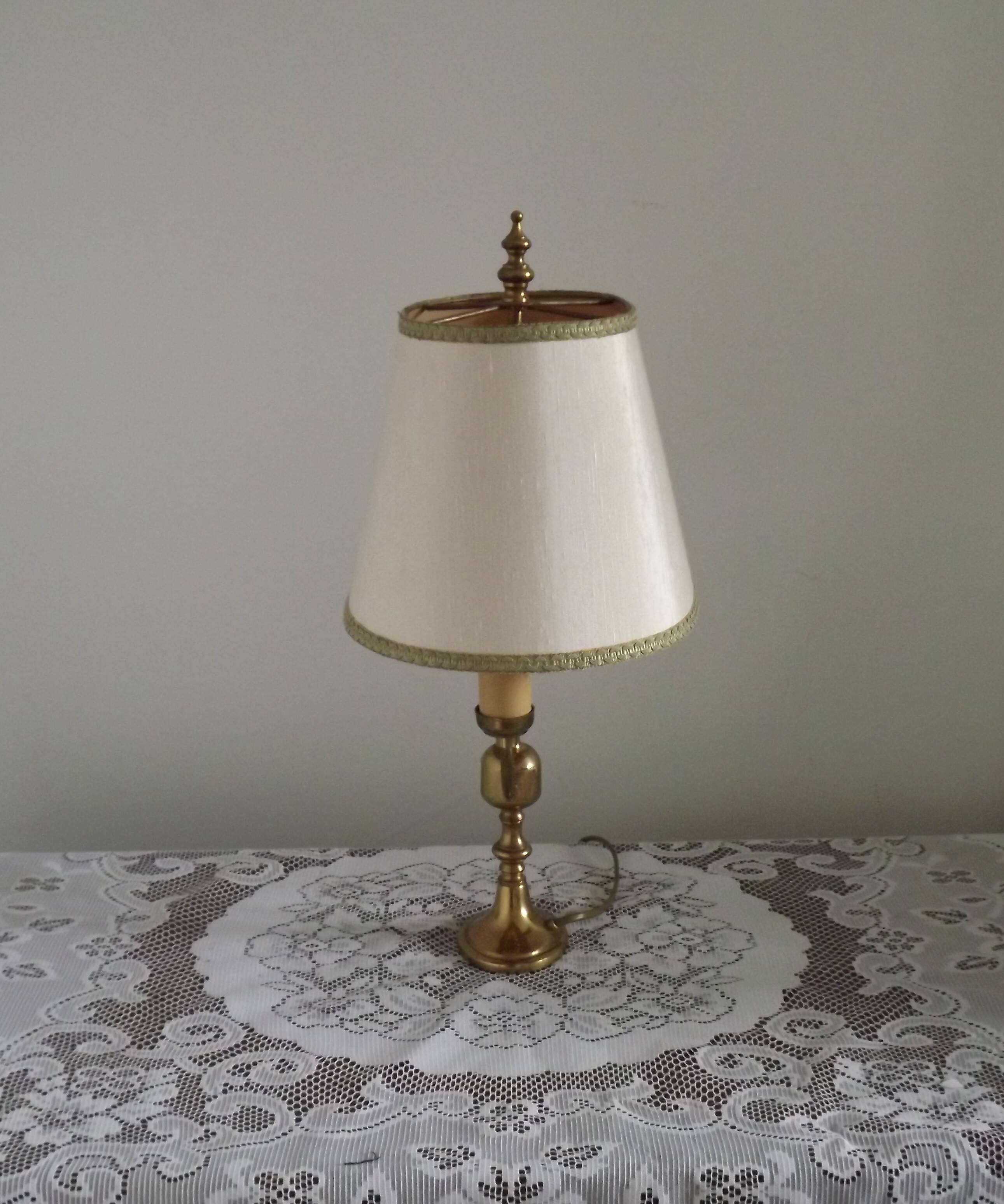 2 Light French Vintage Brass Boulotte Table Lamp With Cream Fabric Shade