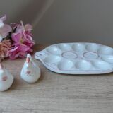 Old Vintage White and Pink Ceramic Egg Display Dish