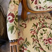 Louis XVI style medallion armchair with floral needlepoint tapestry