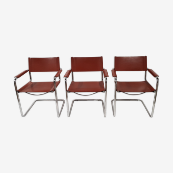 Three B34 armchairs, Matteo Grassi black leather