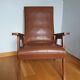 Fauteuil scandinave skaï marron et bois