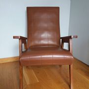 Scandinavian armchair in brown leatherette and wood