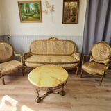 Round metal coffee table with marble top