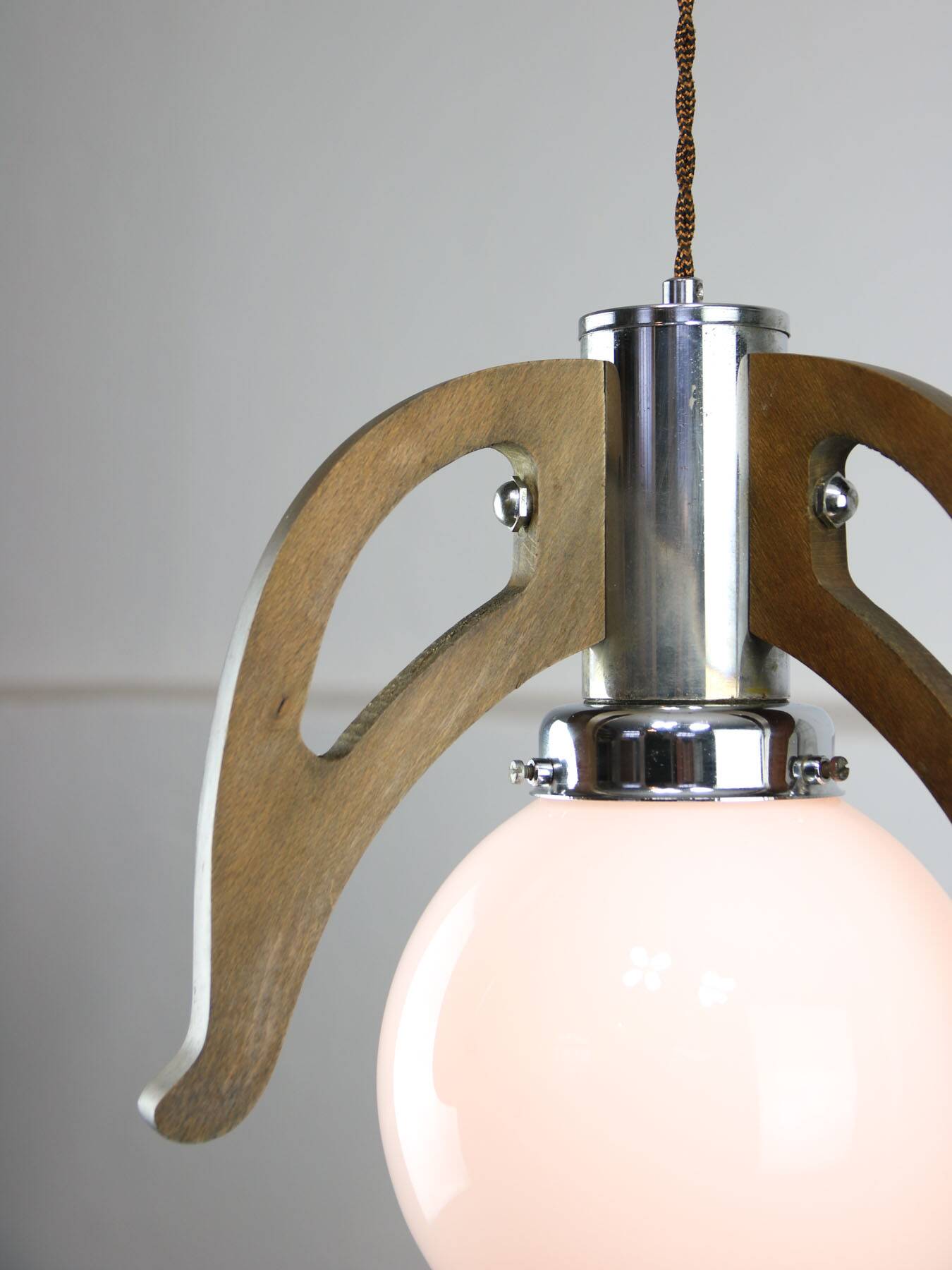 Mid-Century Scandinavian Chrome & Opaline Pendant Lamp, 1960s