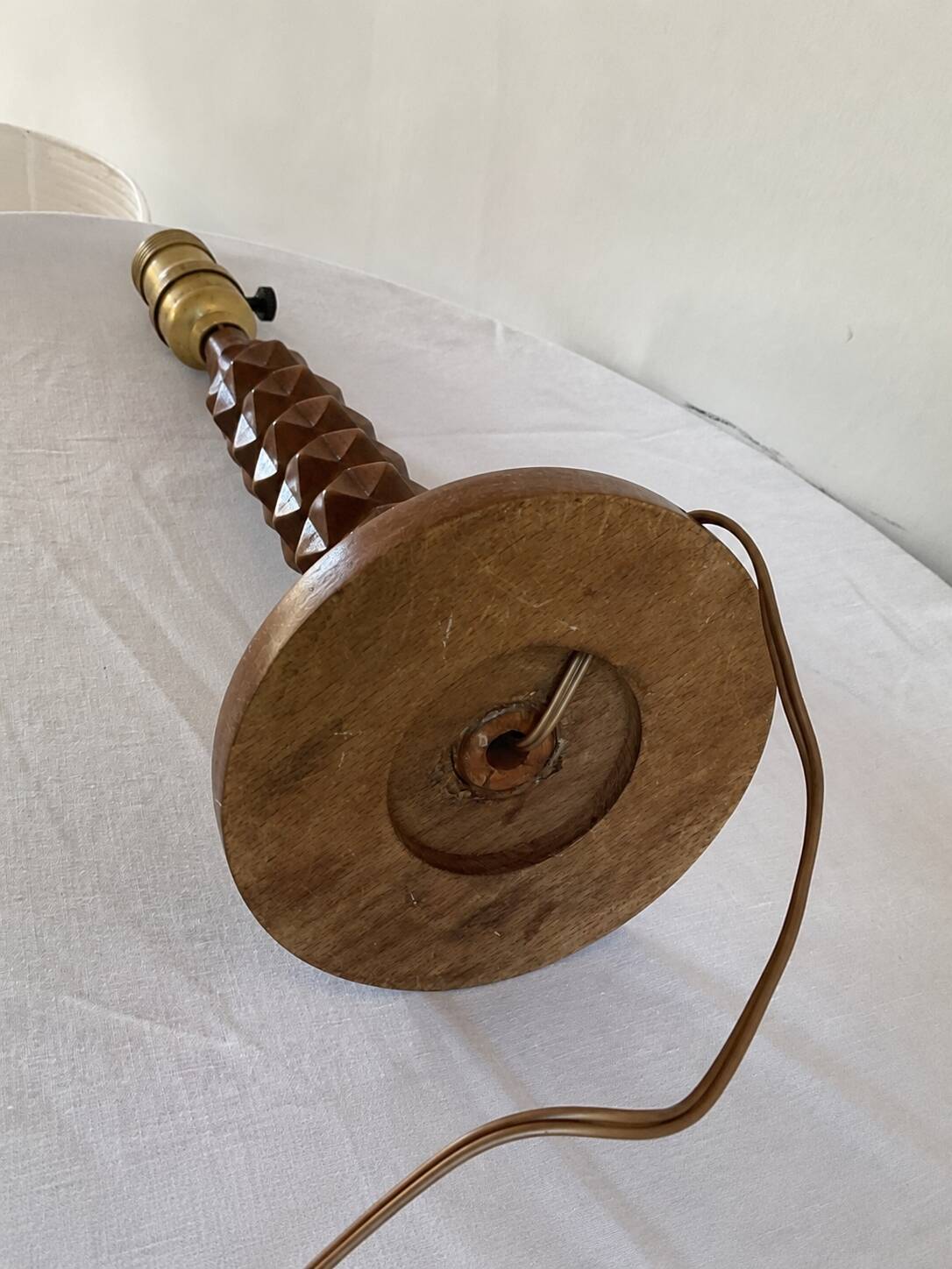 Vintage turned wooden lamp, in the style of Charles Dudouyt.