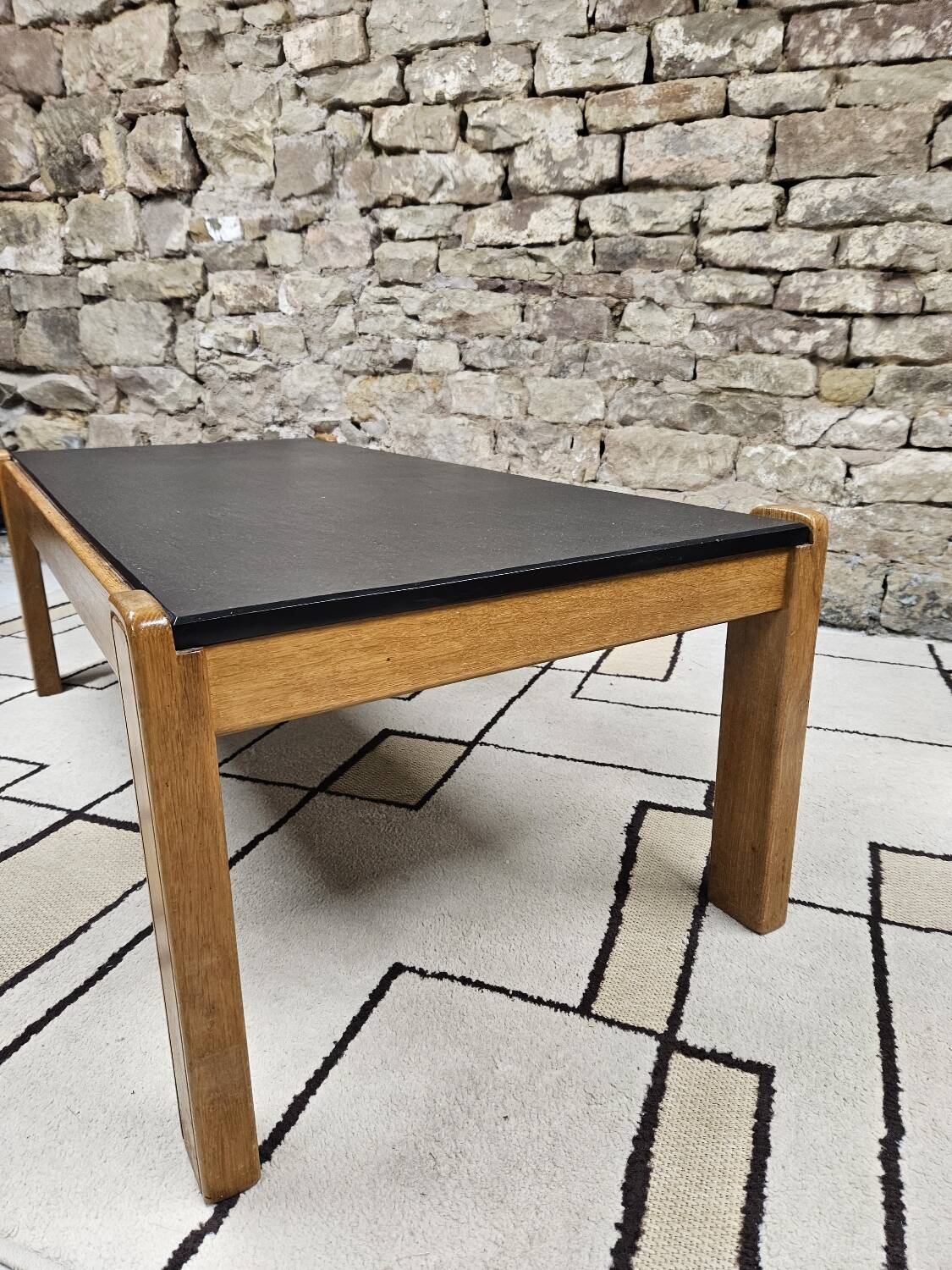 Vintage coffee table 1970" slate wood