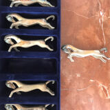 Six knife holders silver metal horse