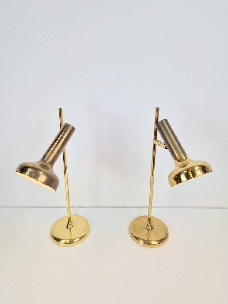 Vintage Brass Trumpet Table Lamps by Solken Leuchten, 1970s, Set of 2