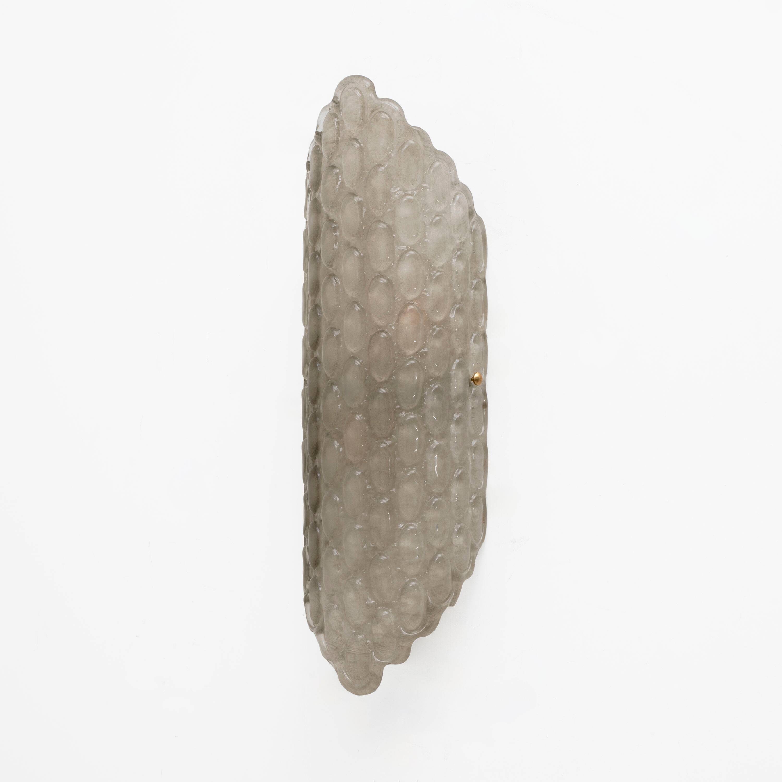 Pair of Smoked Murano Glass Wall Sconces with Textured Relief